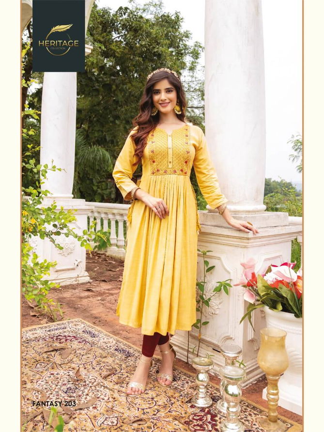 Heritage Fantasy 2 Ethnic Wear Wholesale Embroidery Kurtis Catalog
